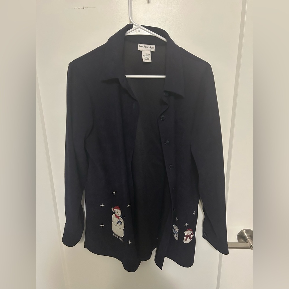 Vintage Breckenridge Velvet Snowman Cardigan